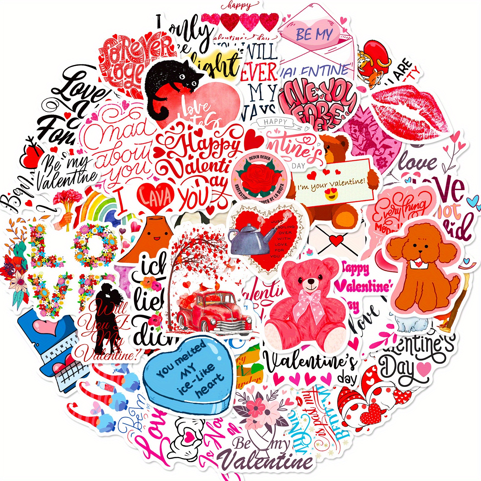 10/50PCS Pink Love Stickers for Notebook Laptop Scrapbooking Phone Stickers  Cartoon Valentine's Day Craft Supplies Cool Kids Toy