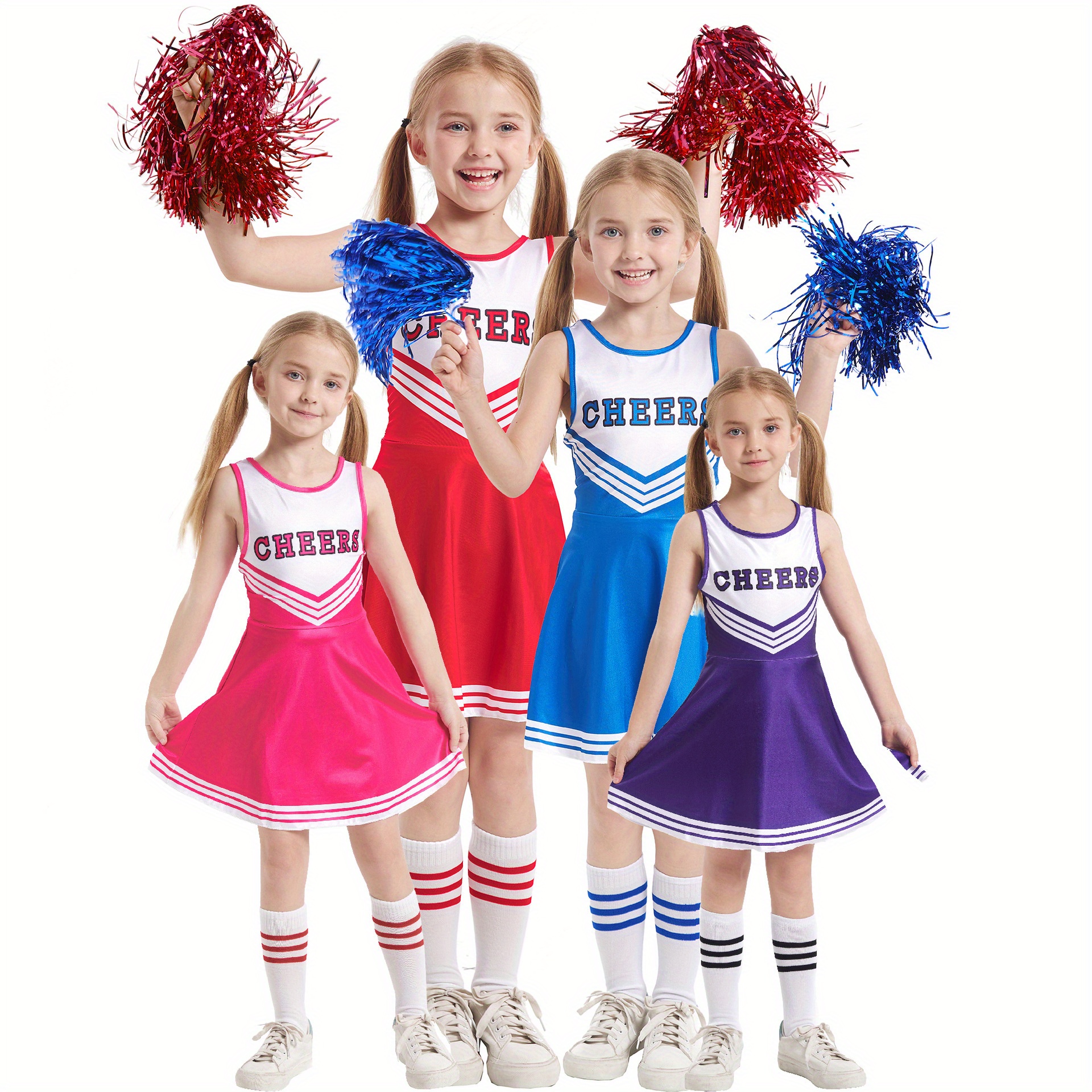 Girls Cheerleading Sleeveless Sports Dress Cheer Uniform Performance  Costumes