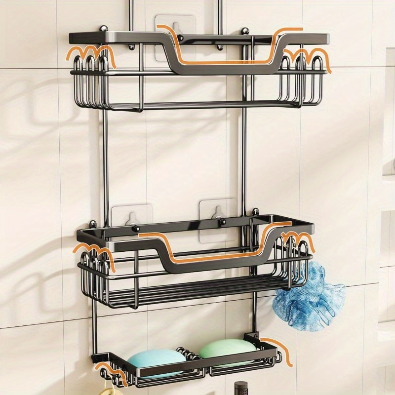 3 Tier Hanging Shower Caddy Shower Metal Bathroom Organizer Shelf w/ Soap  Holder