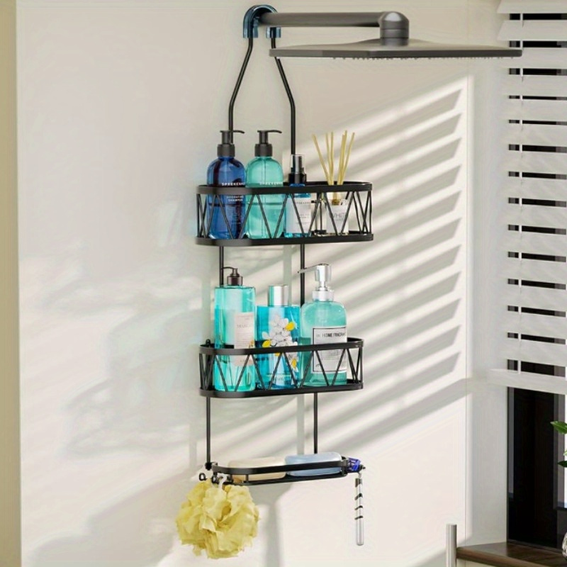 Bathroom Hanging Shower Caddy, Over Shower Head Organizer, Rustproof Shower  Organizer With Hooks And Adhesives, Anti-swing Over The Shower Head Caddy, Bathroom  Accessories - Temu