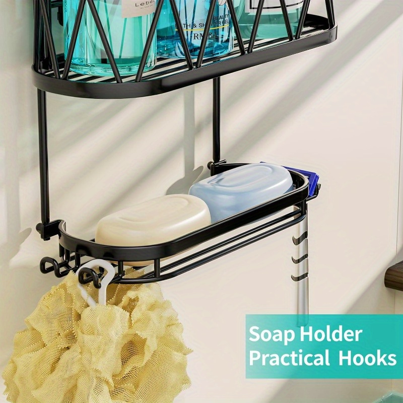 Rustproof And Waterproof Hanging Shower Caddy With 10 Hooks - 3 Layers  Bathroom Storage Rack Shelf For Over Shower Head - Temu