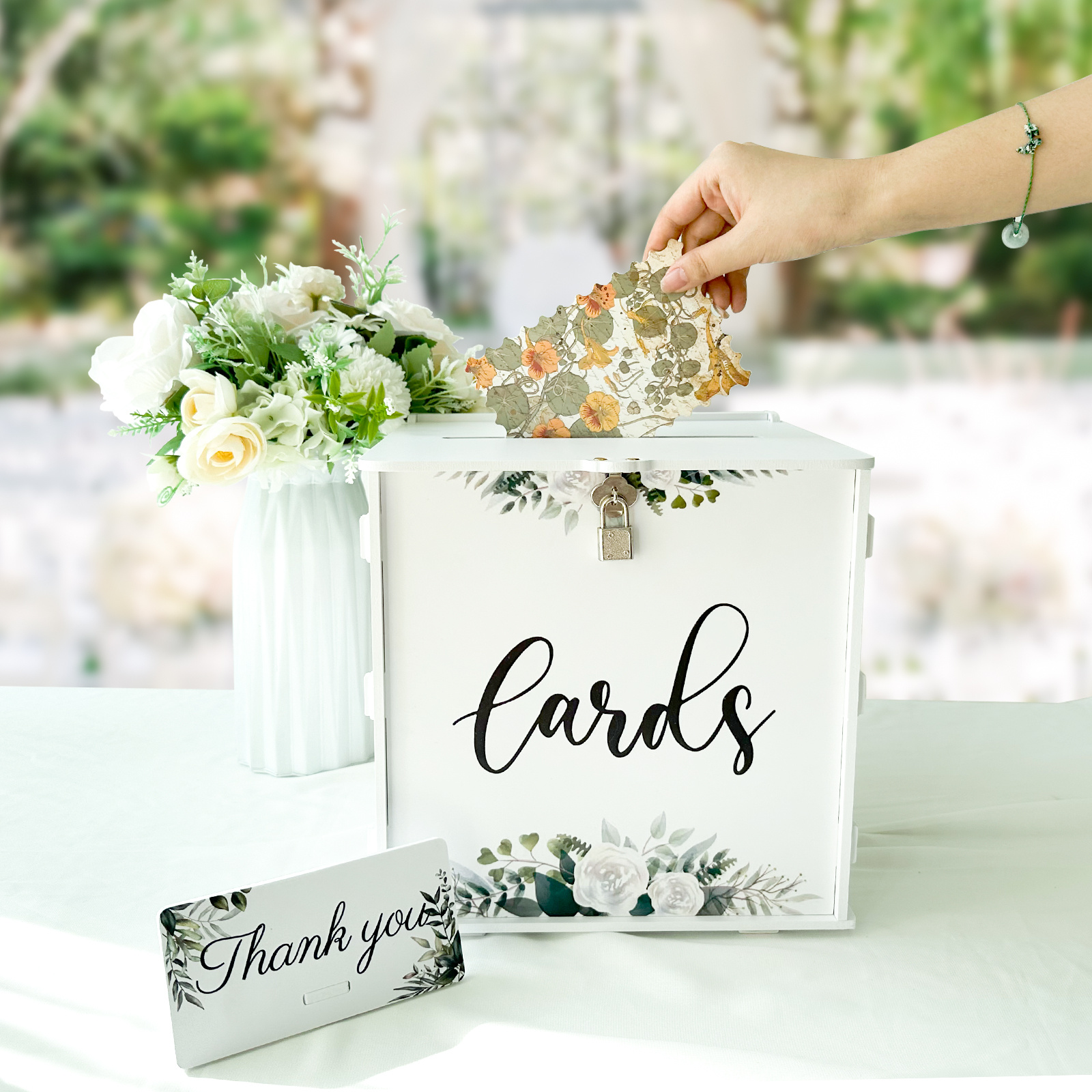 Wedding Card Box colore oro, con serratura, per buste matrimonio