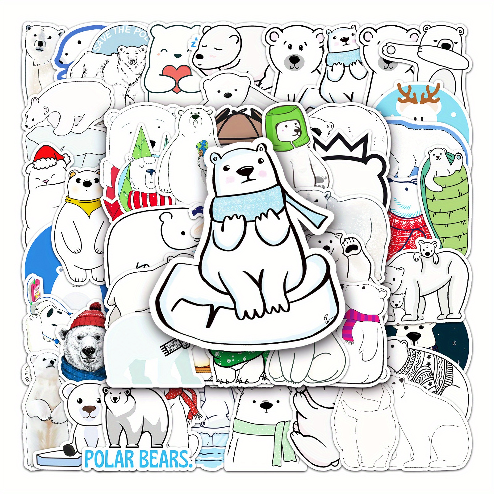 Polar Bear White Line Aesthetics Cute Funny Cartoon Decals - Temu