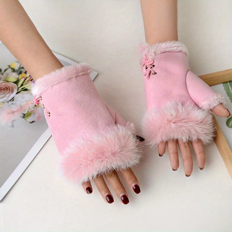 Guantes sin dedos de forro polar para hombre y mujer, guantes de medio dedo  cálidos para invierno