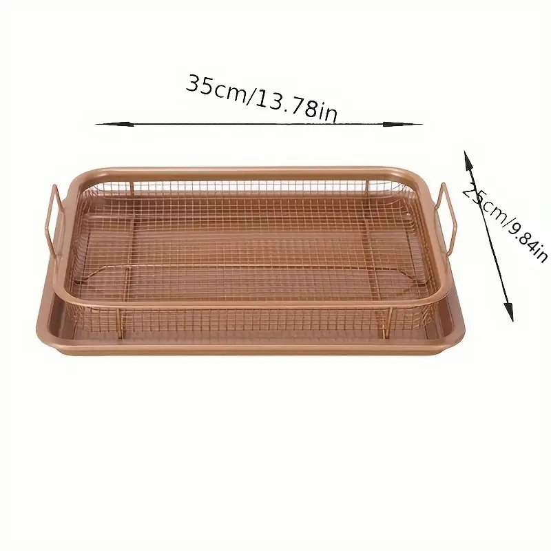 Non-stick Baking Tray With Grill Crispy Basket Copper Crisper Air Fryer  Pan, Nonstick Air Fry Accessories, Bakeware Sets, Cookingtray For Baking C  - Temu
