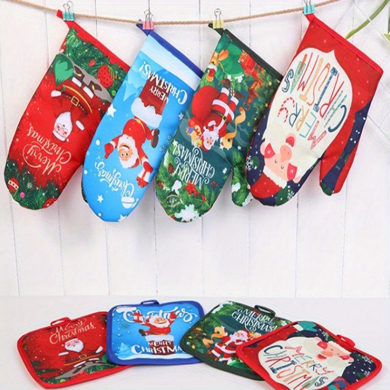 Christmas Printed Oven Mitts Pot Cover Non slip Heat - Temu