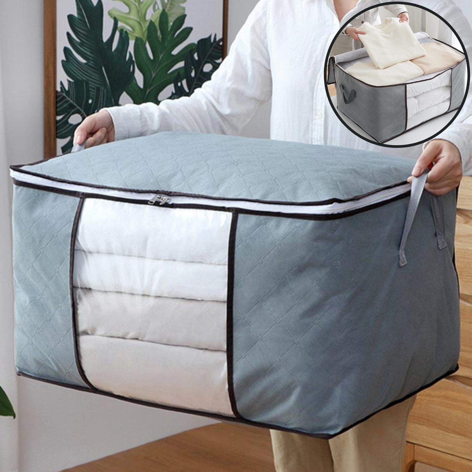 2PC Large Storage Bag Clothes Quilt Blanket Storage Sort Dustpoof Home  Organizer