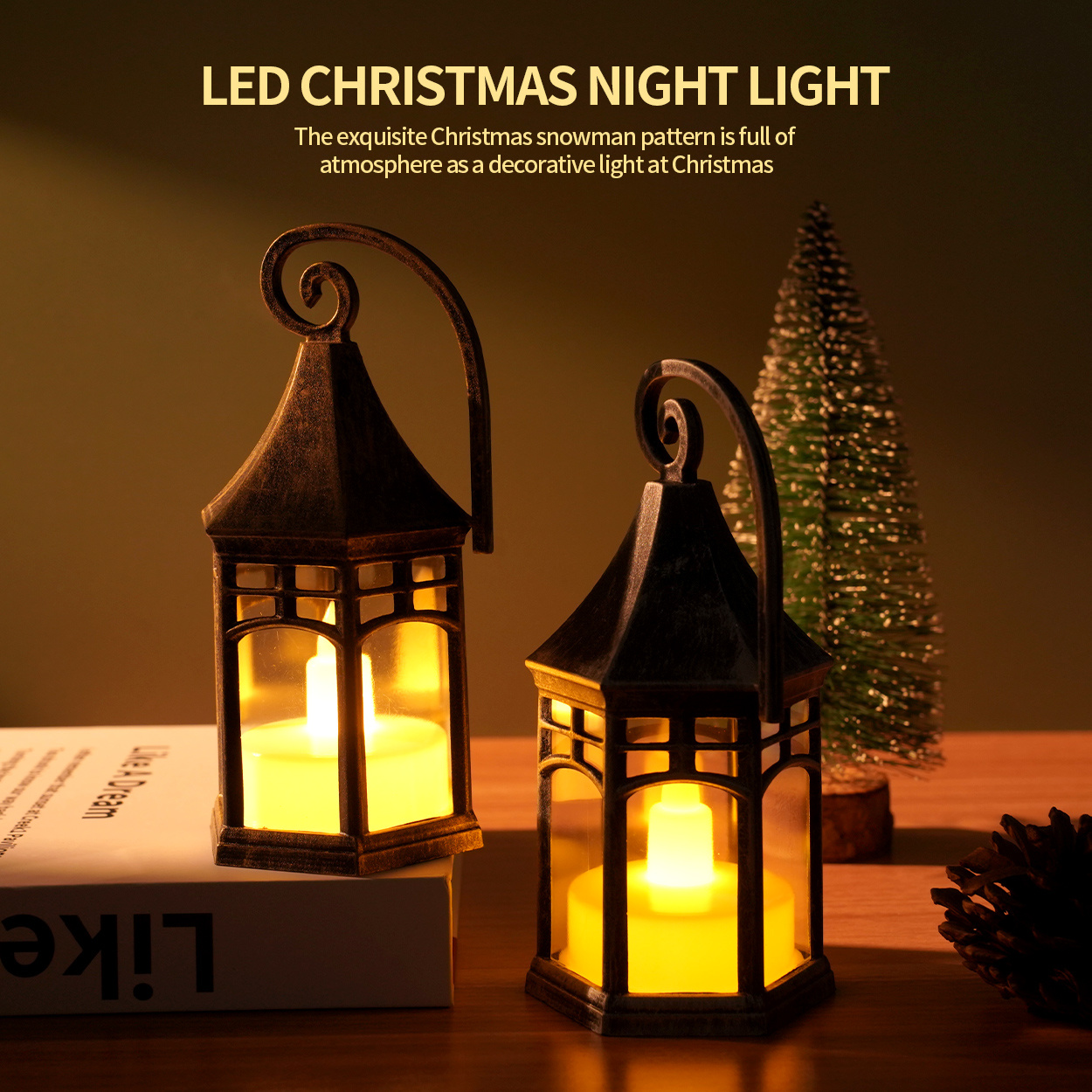 Christmas Vintage LED Lantern Battery Operated,LED Lantern Indoor Lanterns  Decorative Candle Lamp Seasonal Decorations for Christmas Home Living Room  Bedside Night Light 