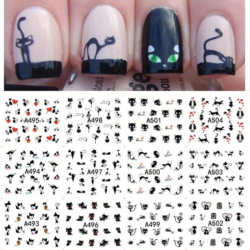 

Cute Cartoon Black Cat Design Nail Art Stickers, Self Adhesive Nail Art Decals For Nail Art Decoration, Nail Art Supplies For Women And Girls
