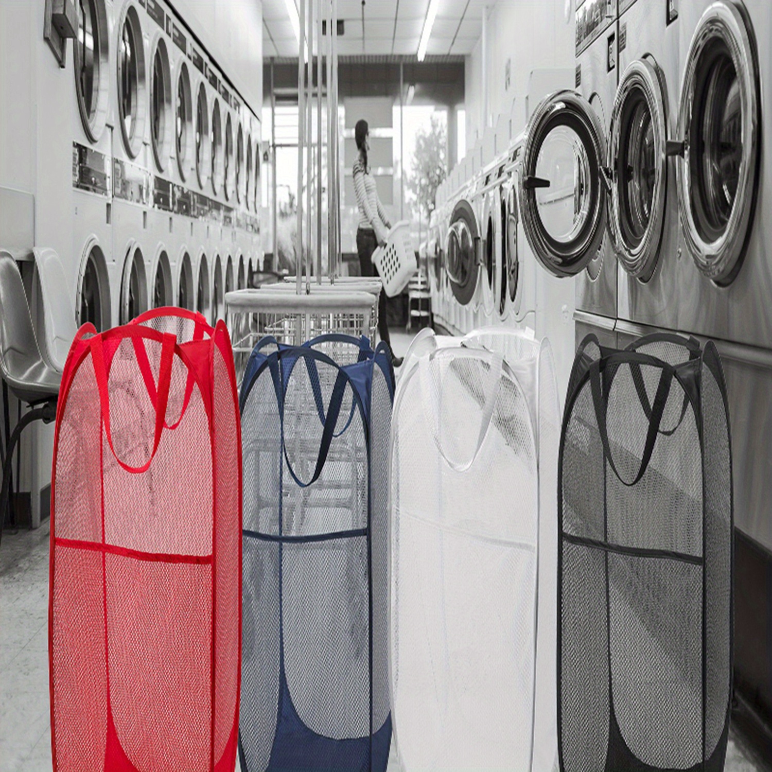 Simplized Cesta de lavandería emergente – (1 y 2 unidades) Cesta plegable  de malla desplegable para ropa sucia con asas de transporte