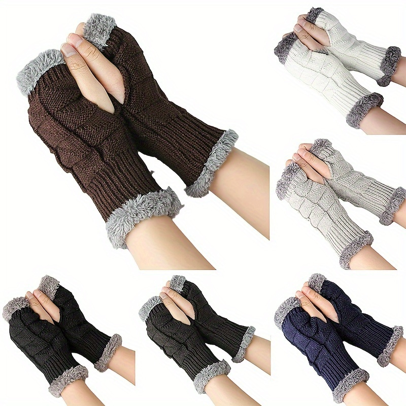 Light Luxury Monochrome Gloves Short Fingerless Warm Gloves Autumn Winter Coldproof Writing Gloves,Temu