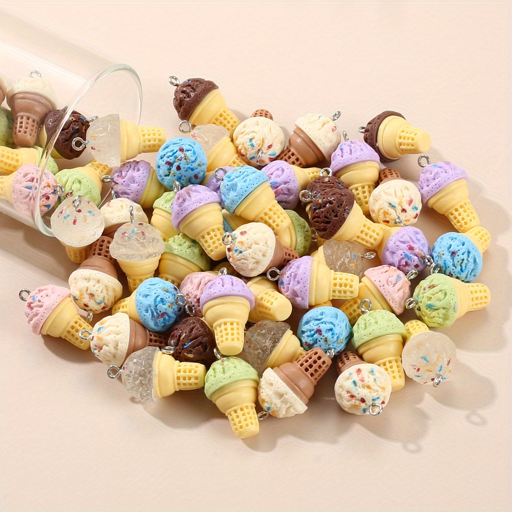 Cute 3D Ice Cream Charm, Ice Cream Jewelry, Food Jewelry, Food Charms, Fake Food Necklace 5 Pieces