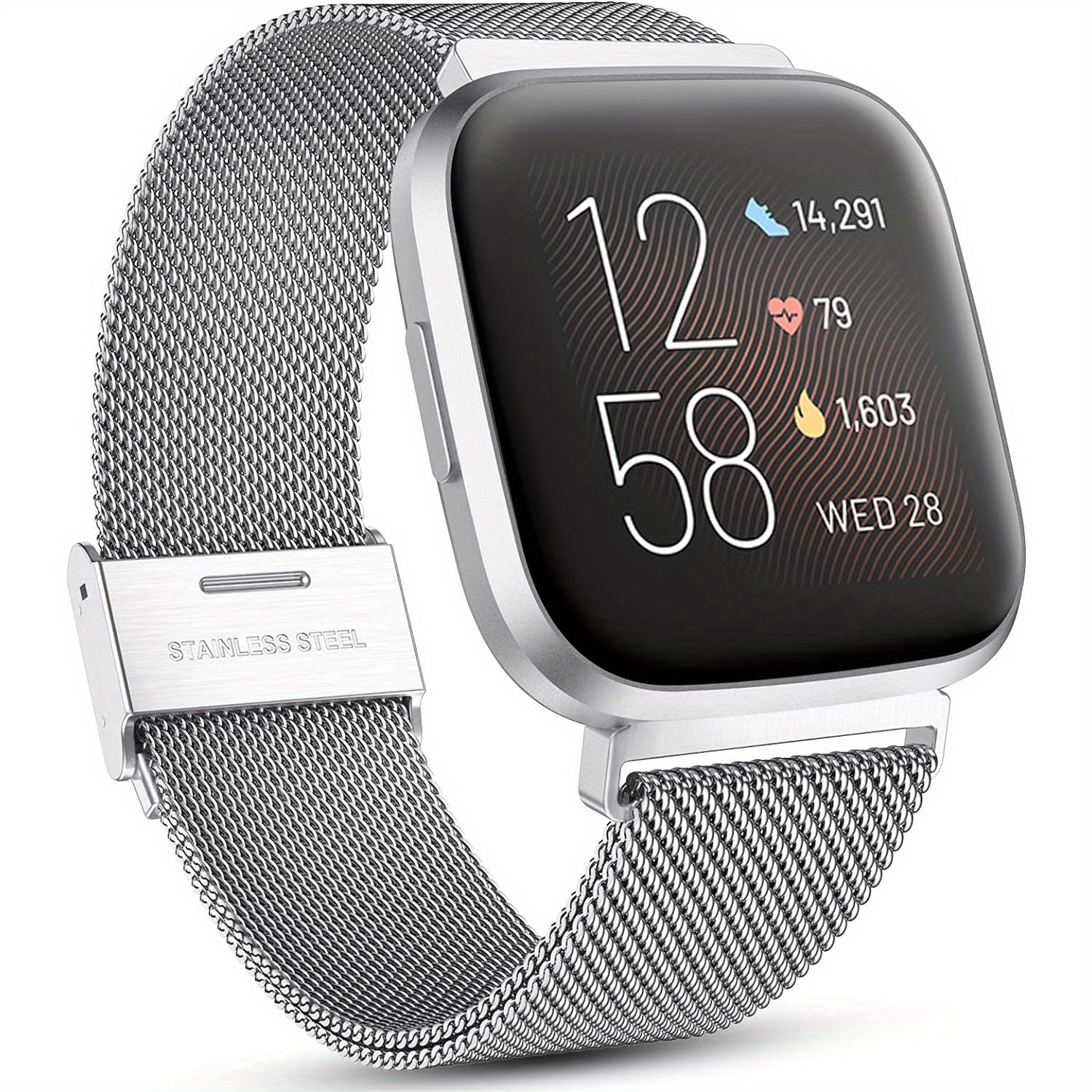 Stainless steel fitbit sales versa band