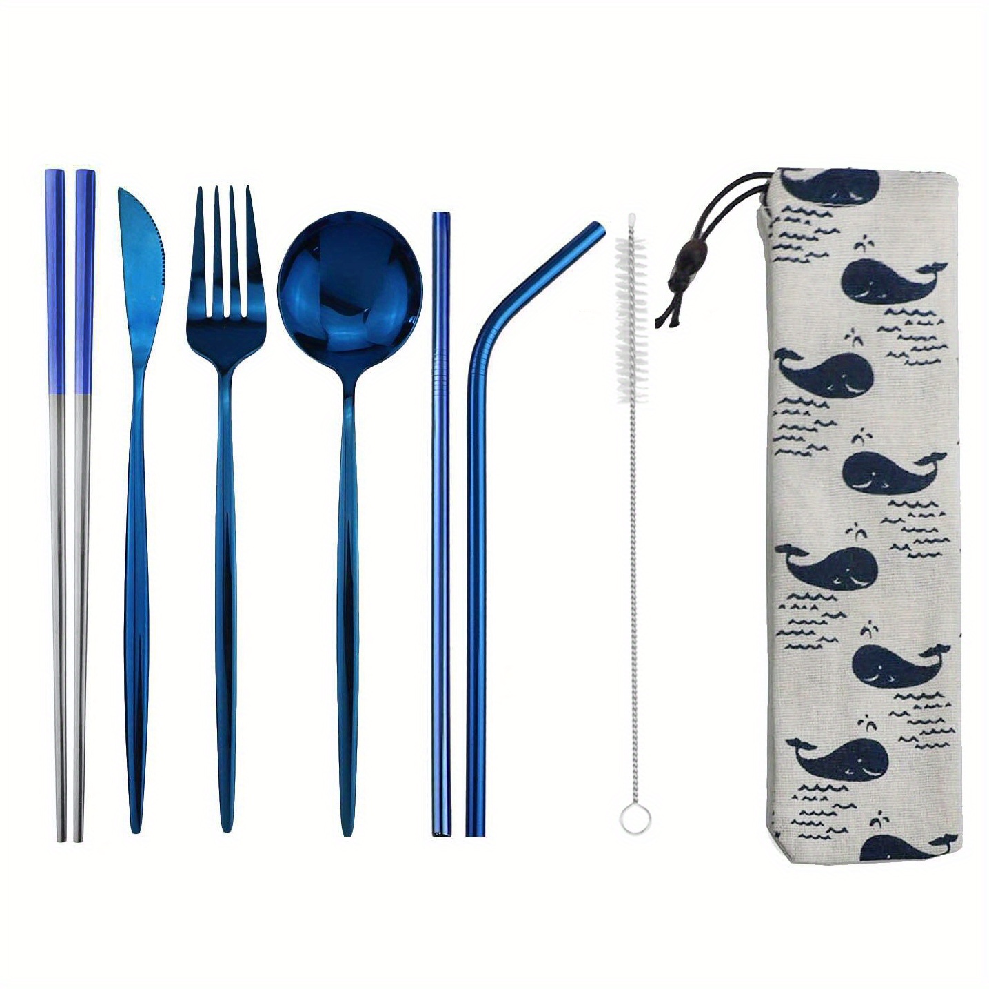 Outlery Whale Blue  Portable Reusable Stainless Steel Travel