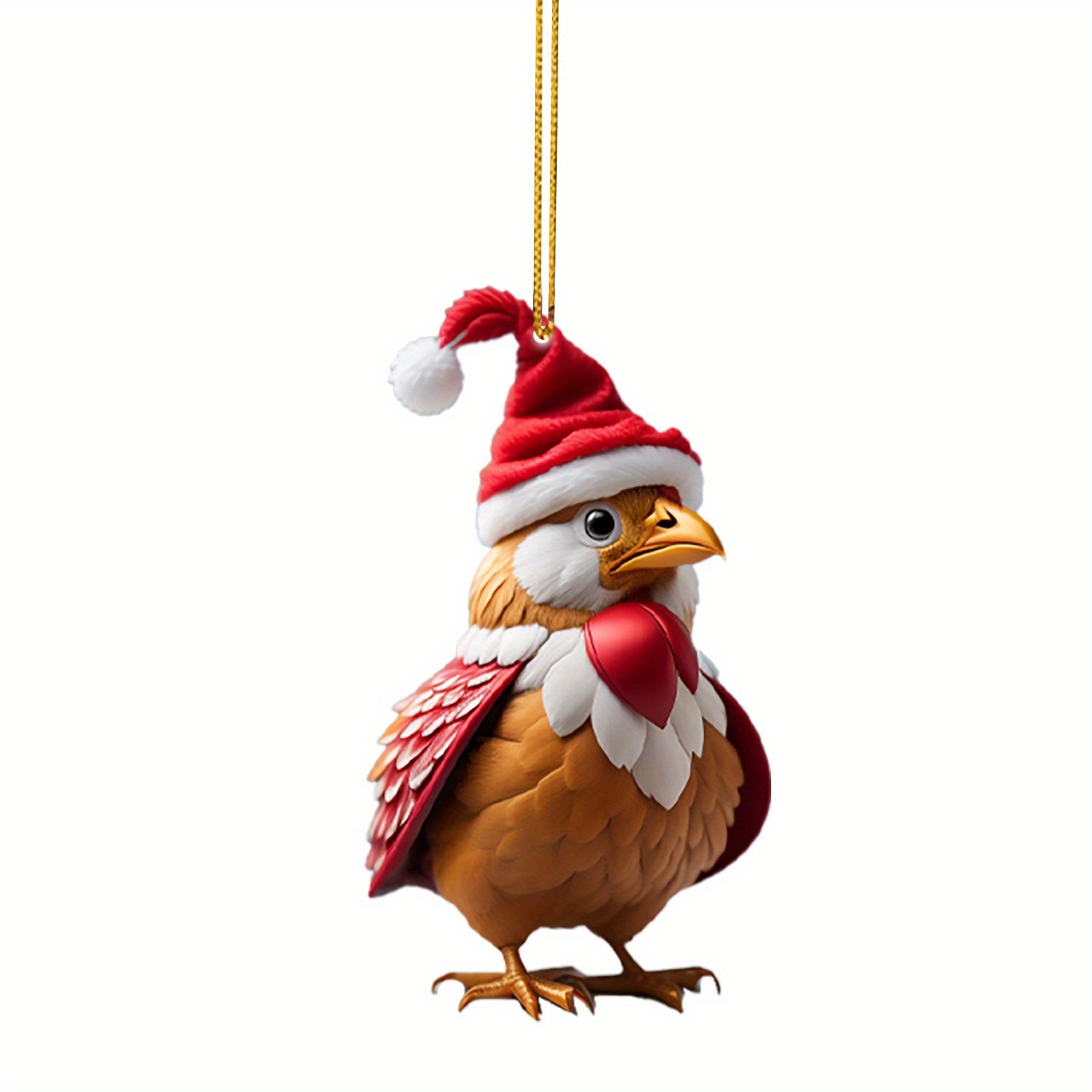 Weihnachtsbaum-Huhn-Ornament, niedlicher Auto-Anhänger, Acryl, kreativ (B)