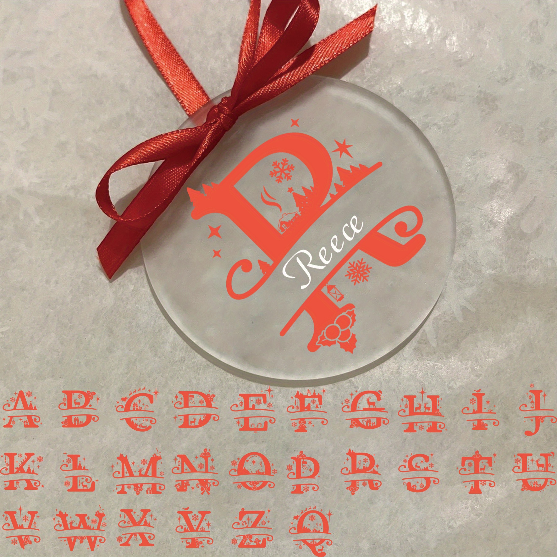 TEMU 1pc/3pcs Personalized Round Acrylic Christmas Decoration With Custom Name Initial - Festive Holiday Ornament Featuring Snowflakes, Pine Trees,