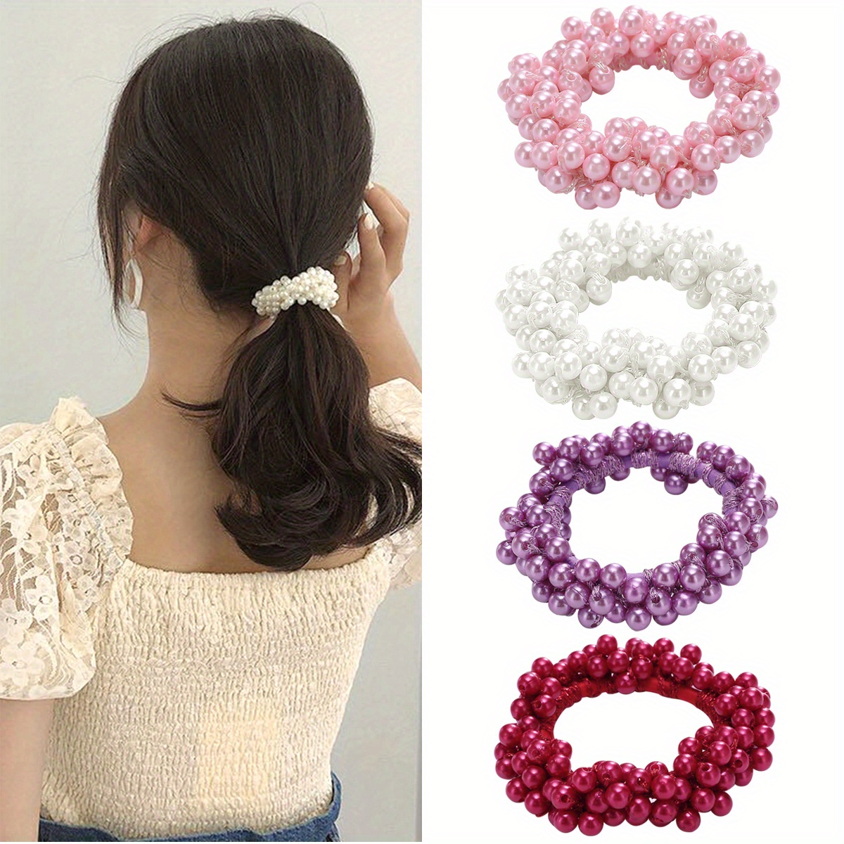 Pearl Hair Bands Women Ponytail Holder Elastic Rubber Rope Ties Hair  Accessories