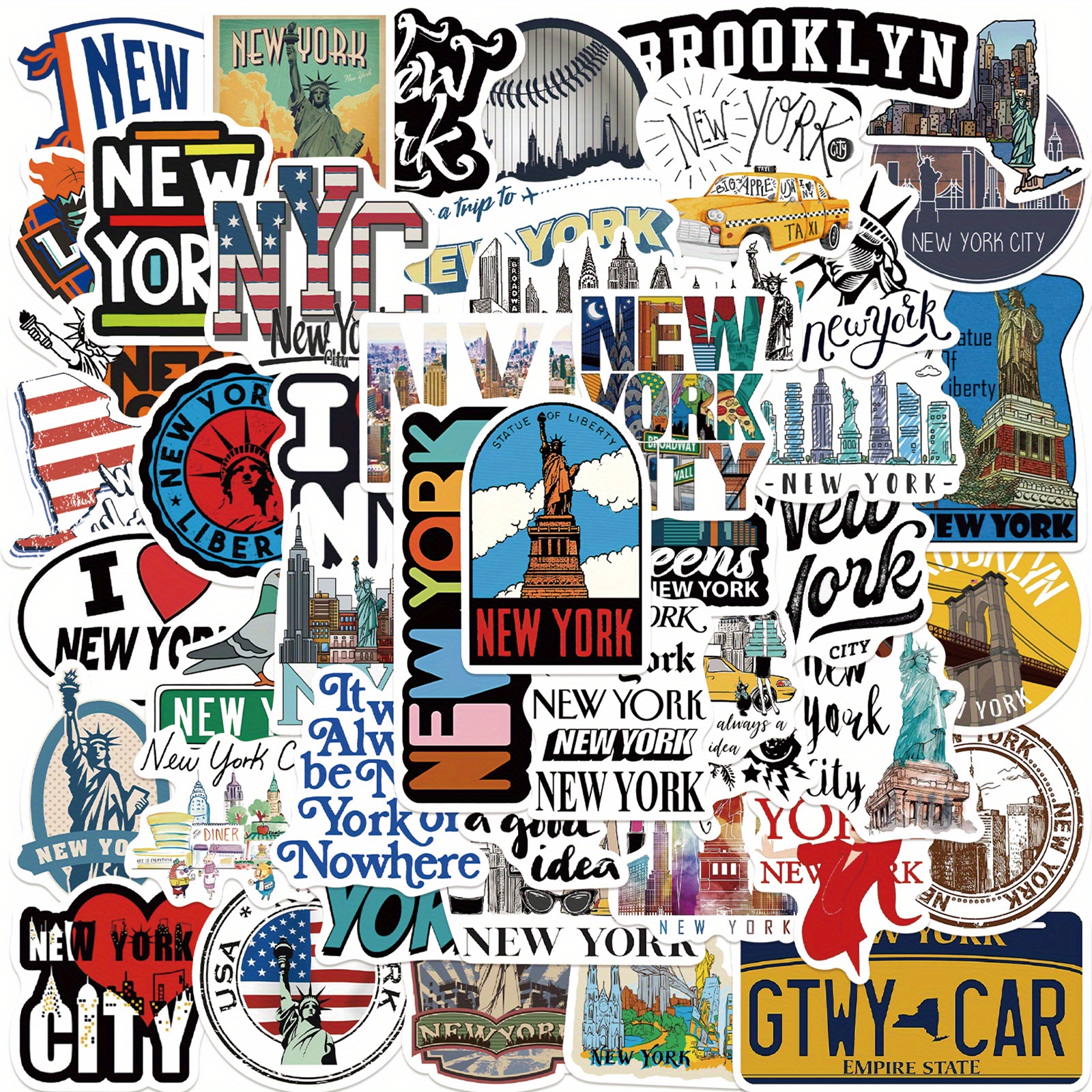 

50pcs New York Waterproof Doodle Sticker, Laptop Phone Case Luggage Water Bottle Cup Skateboard Car Accessories Diy Creative Motorcycles Stickers