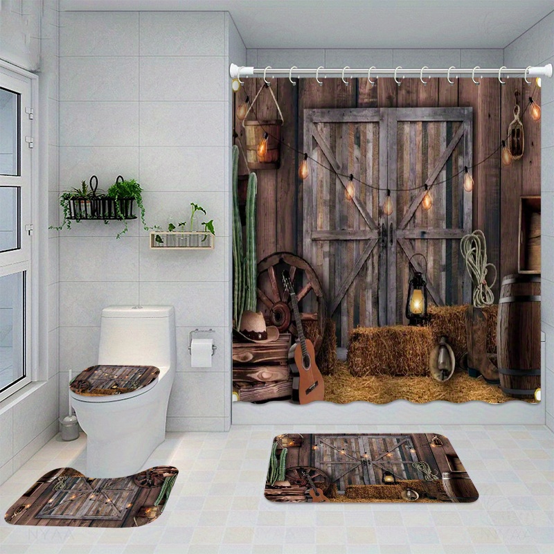 

1/4pcs Shower Curtain And , Shower Curtain 12 , Bathroom Rug, Mat, Lid Pad, Bathroom Decor, Shower Curtain For Bathrooms