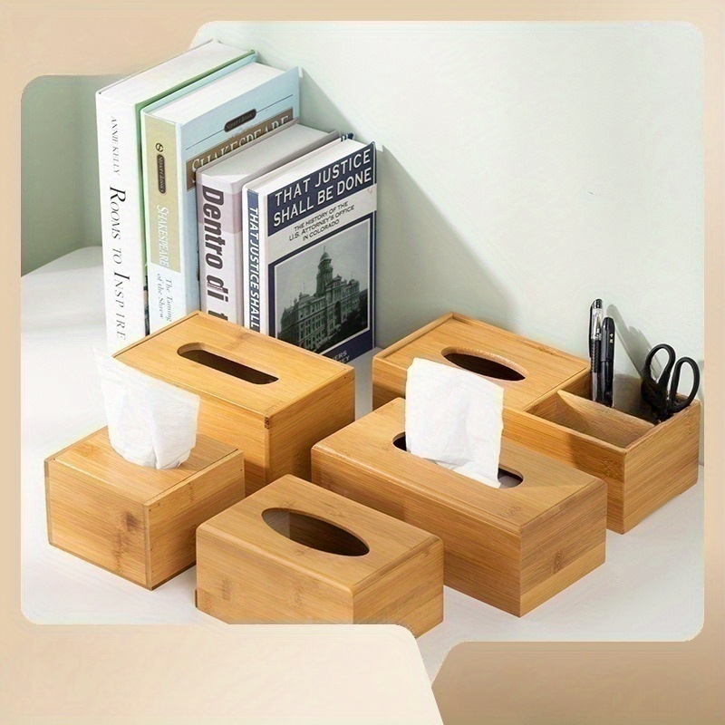 2 x Tücherbox Bambus, Taschentuchbox mit Schiebeboden, Tissue Box