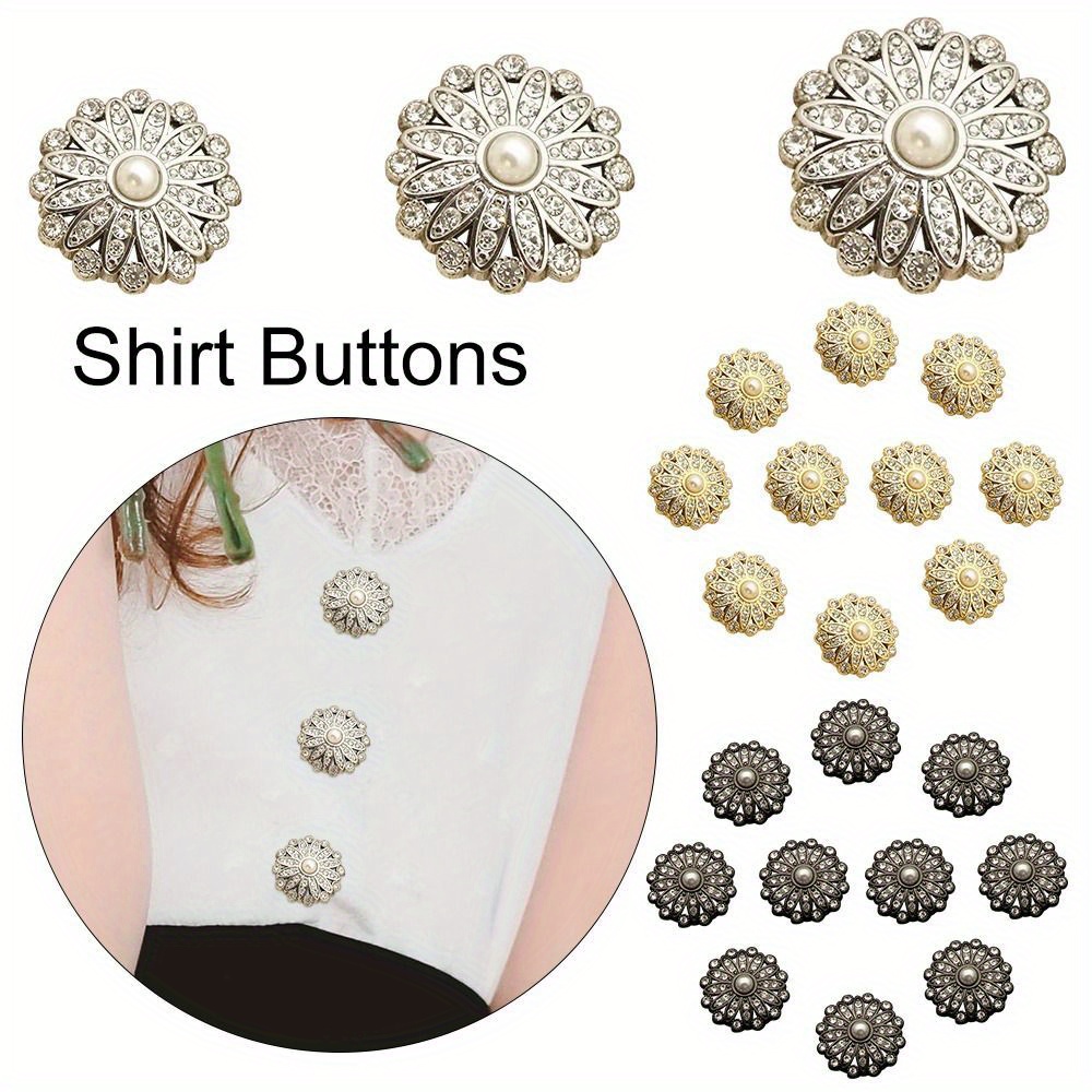 Alloy Shiny Rhinestone Pearl Clothing Buttons Diy Clothing - Temu