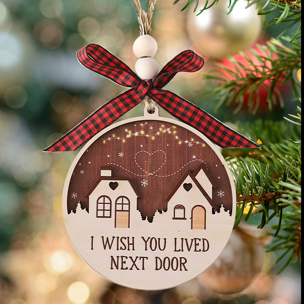 Chance Made Us Neighbors Hearts Made Us Friends Christmas Wooden House  Snowflake Round Acrylic Pendant Home Decoration Window Fireplace Pendant  Decoration - Temu