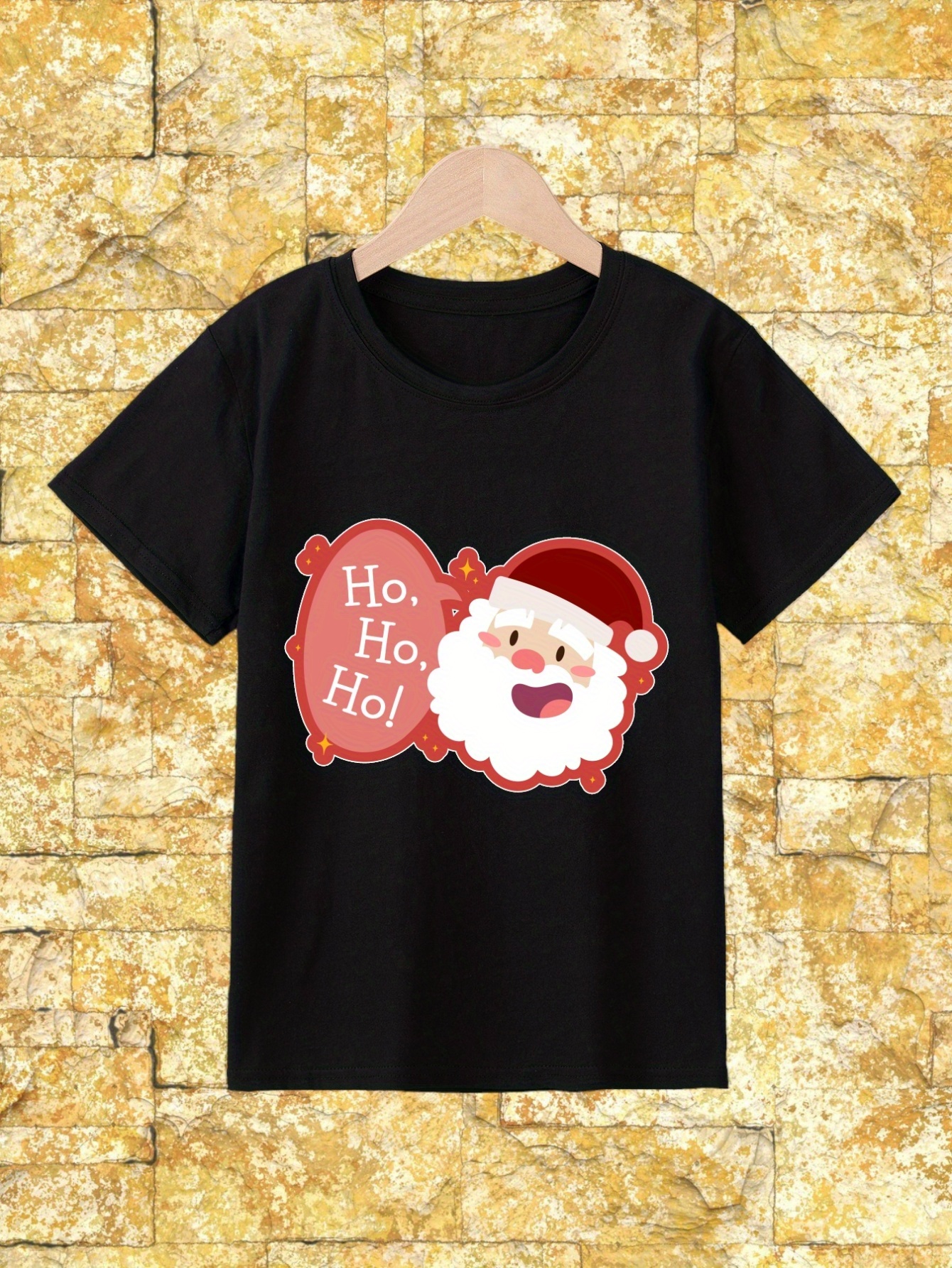 T-shirt de Noël à manches longues et col rond en coton - rouge imprimé