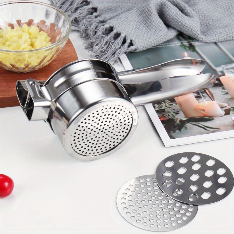 3in1, Potato Masher, Stainless Steel Potato Masher, Kitchen Vegetable Masher  With Non-Slip Handle, Manual Fruit Masher, Potato Ricer, Potato Press,  Vegetable Crusher, Kitchen Stuff, Kitchen Gadgets