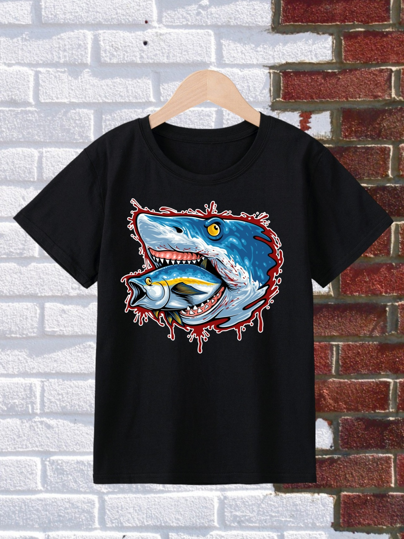 Boy's Shark Eat Fish Print Cool T shirt Clothing Casual - Temu