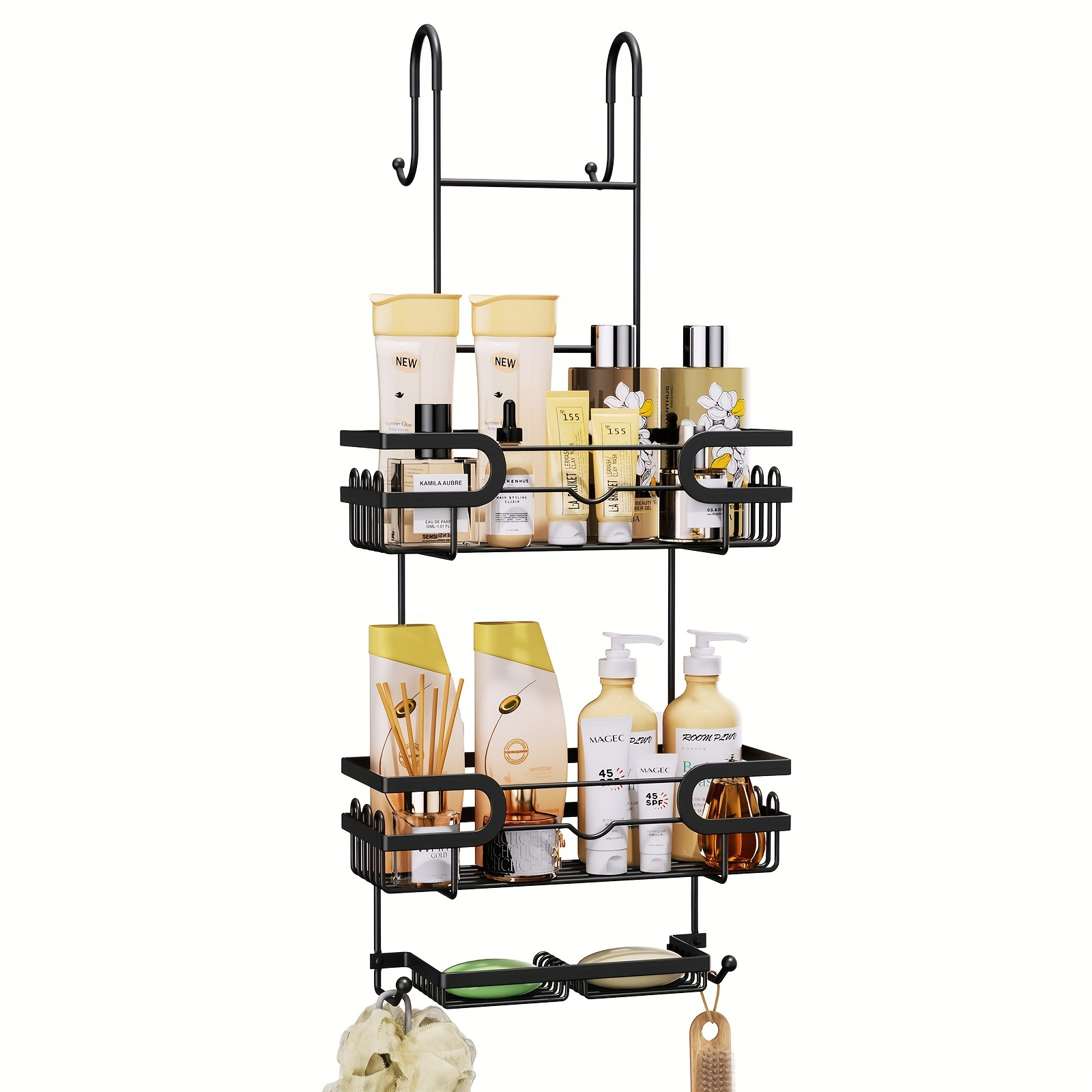 Shower Caddy Over The Door, Hanging Shower Organizer Rustproof No Drilling,  Adjustable Over The Shower Door Caddy Storage Rack With 5-tier Shelf  Baskets, Soap Holder, Towel Hooks For Bathroom - Temu