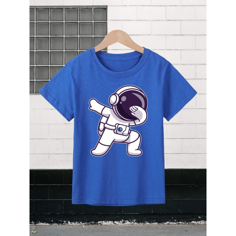 

Boy's Dabbing Astronaut Cartoon Print Cute T-shirt Clothing Casual Round Neck Short Sleeve Comfy Outdoors Outfit For Kids