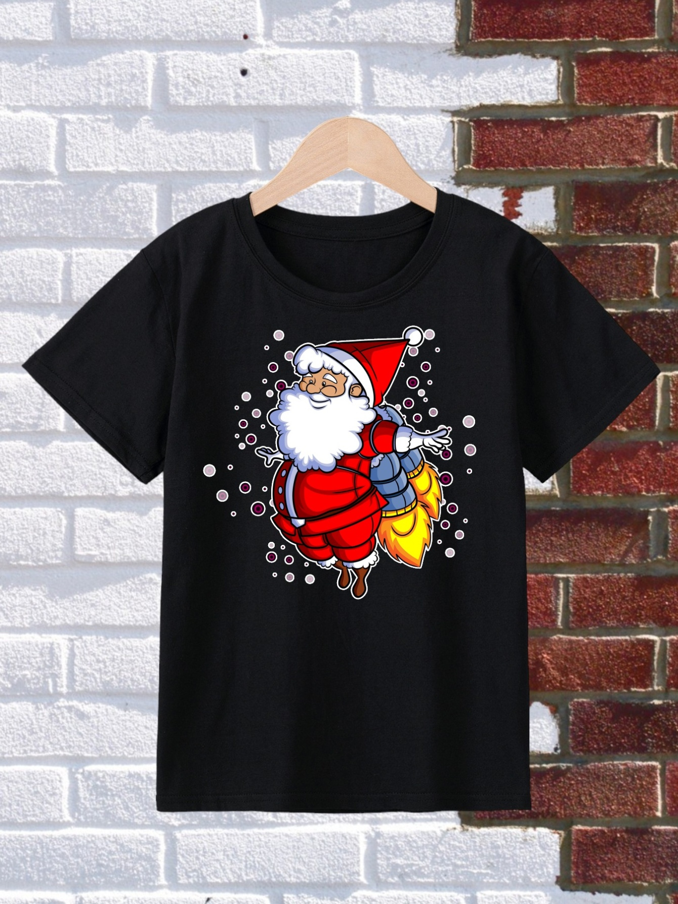 Boy's Santa In Rocket Jet Print Christmas Cute T shirt - Temu