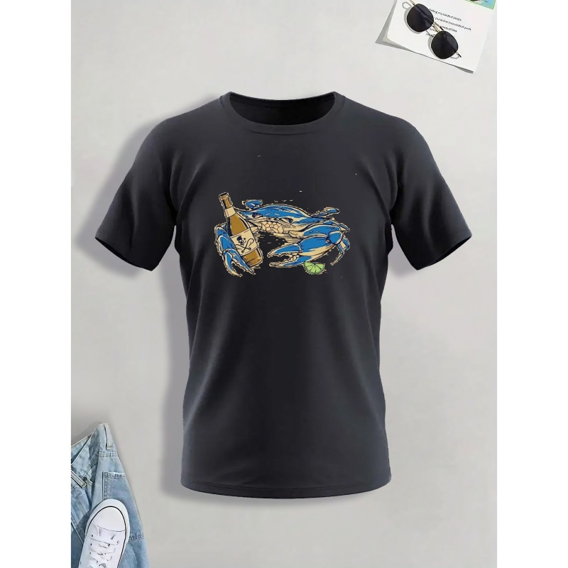 

Crab With A Bottle Print Men's Short Sleeve T-shirt Summer T-shirt Top