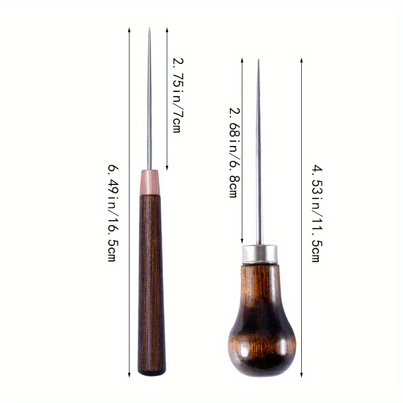 2PCS/Set Wooden Handle Awls DIY Leather Sewing Awl Shoes Repair Tool Hand  Stitcher Leather Craft
