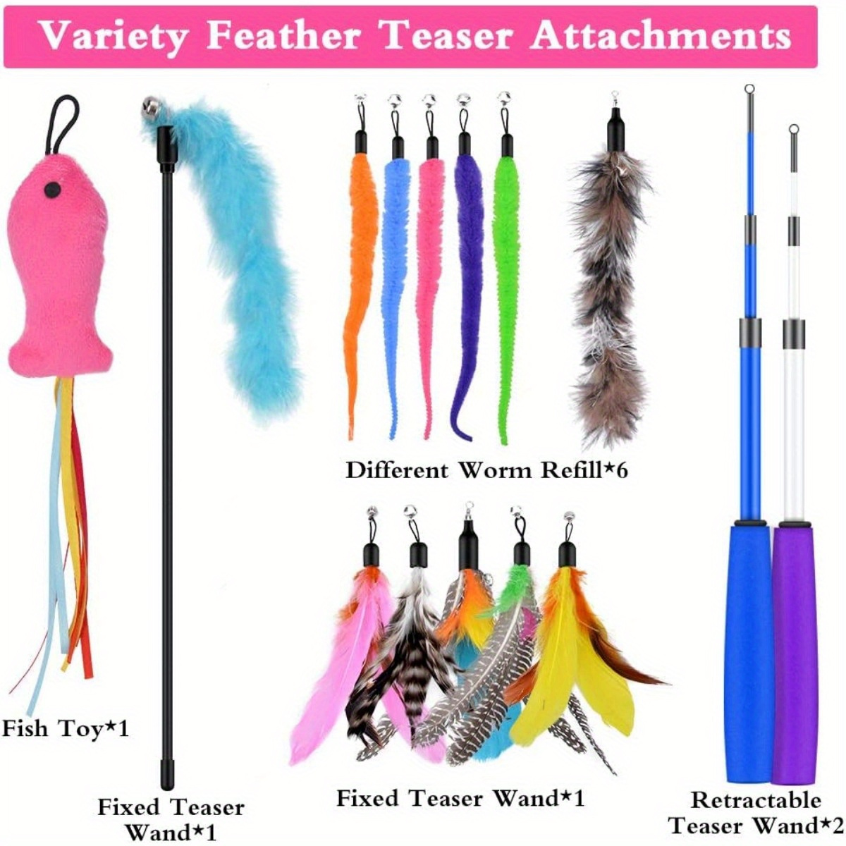Retractable Cat Toy Feather Teaser Cat Toy Cat Wand Feather - Temu