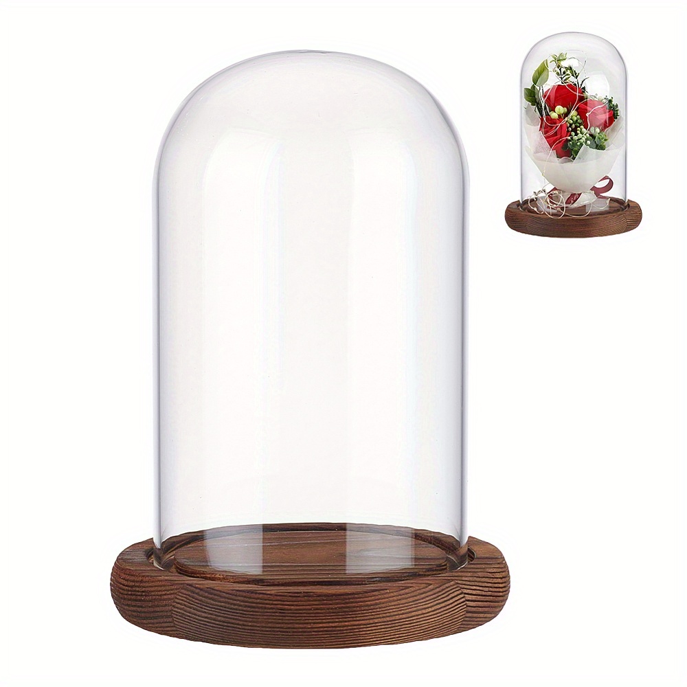 

1 Set Glass Dome Cover Decorative Display Case Cloche Bell Jar Terrarium With Wood Base For Diy Preserved Flower Gift Elegant Upscale Style Coconut Brown Finished Product: 113x163mm