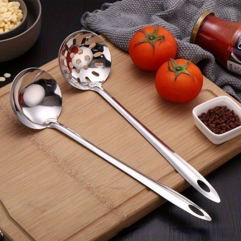 Juego de 2 cucharones de cerámica con cucharón grande para sopa con  espumadera, cucharones ranurados, cucharones de cocina, cucharas coladoras  para
