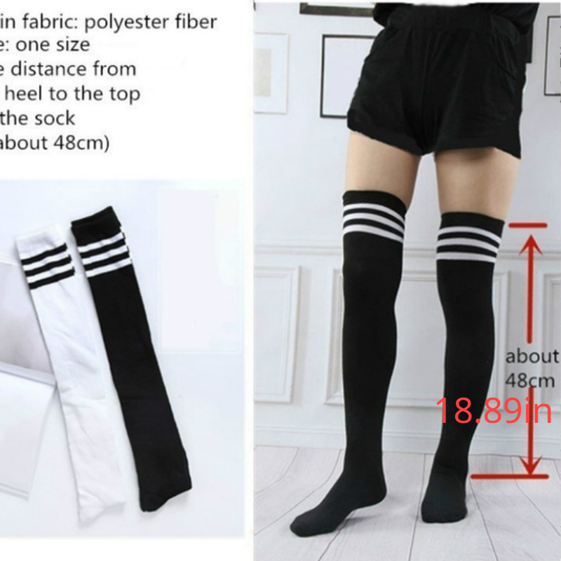 1 par de medias de rayas para mujer, calcetines altos a rayas sobre la  rodilla, calcetines largos a rayas, calcetines de fondo salvaje, Miss,  blanco y