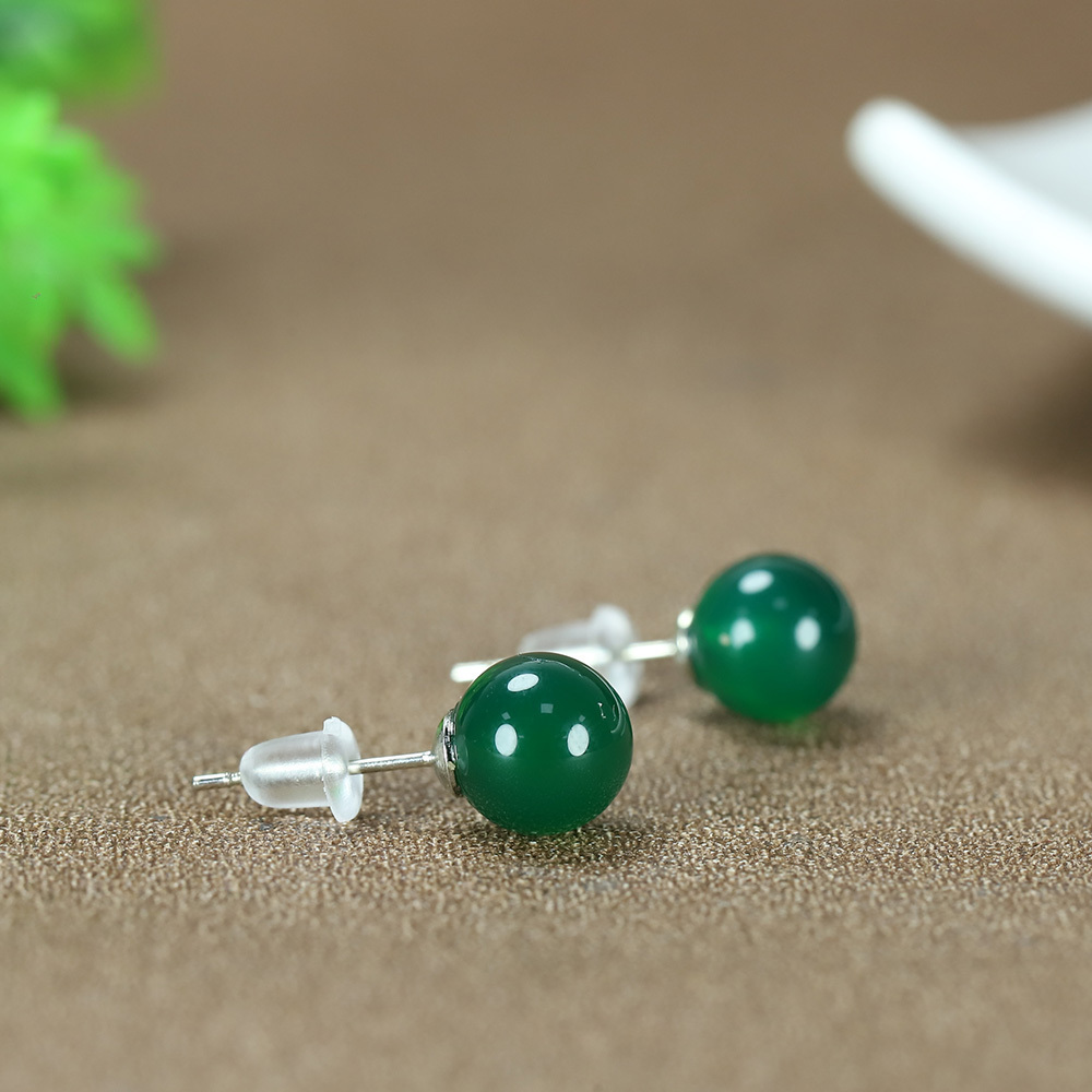 Natural green sale jade stud earrings