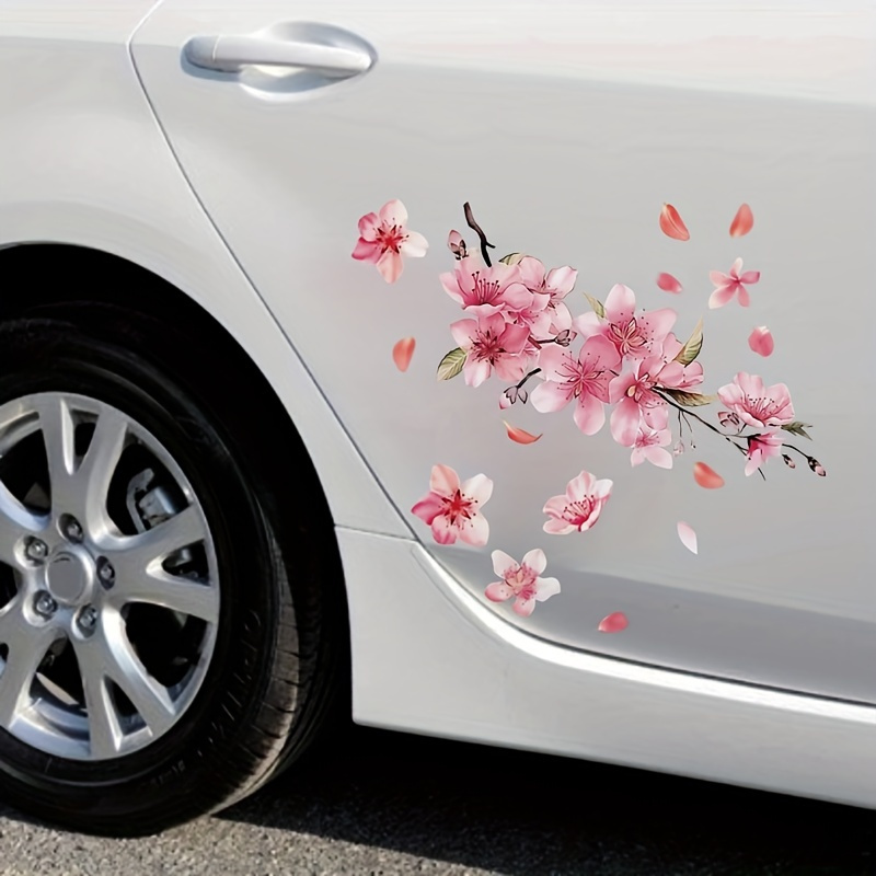 

1pc Cherry Blossom Car Waterproof Car Sticker, Cartoon Romantic Motorcycle Laptop Glass Electric Car Sticker, Holiday Dress Up Pretty Sticker