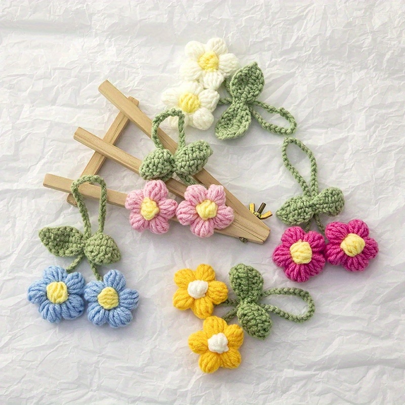 Crochet Knitted Puff Flower Crochet Flower Lanyard Knitting Temu