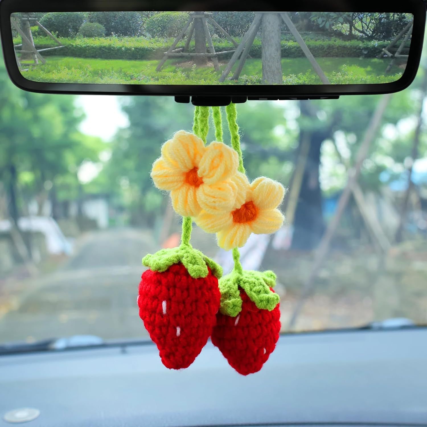 Knitted Strawberry Accessories Car Mirror Hanging Teens - Temu Bahrain