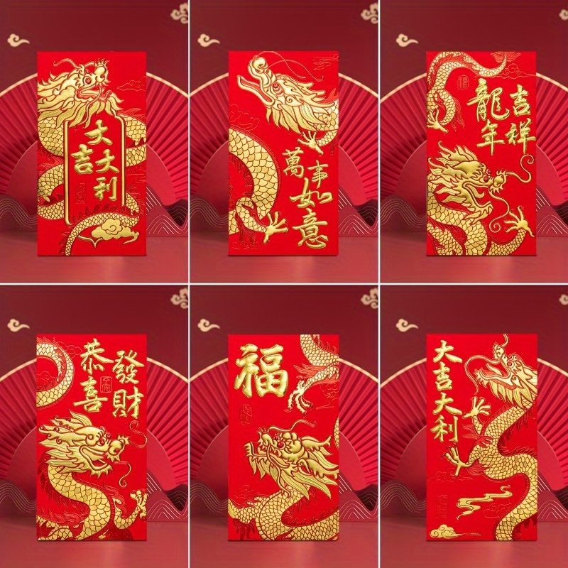 6 Pièces, Enveloppe Rouge De L'année Du Dragon, Enveloppe D'argent Du Nouvel  An Chinois