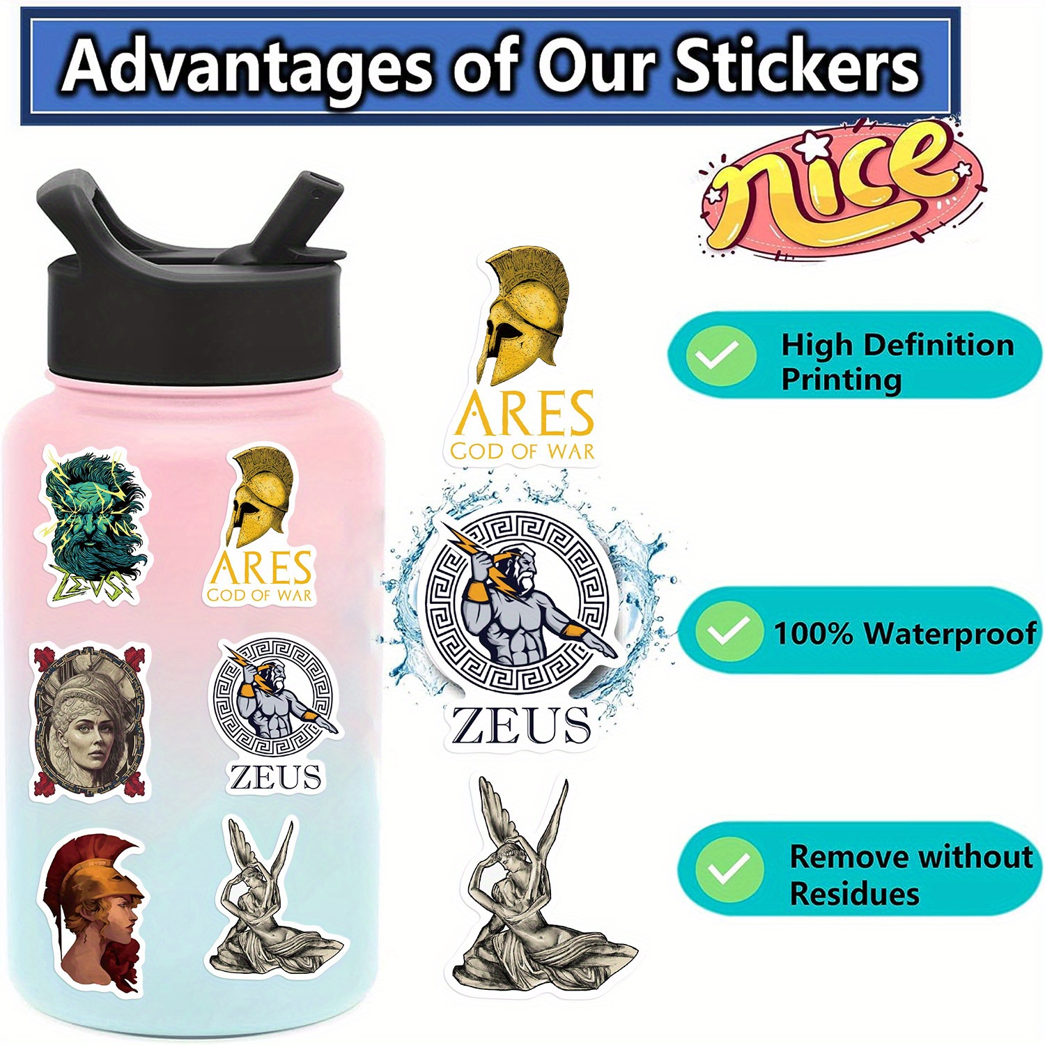 50pcs Greek Mythology Stickers For Water Bottles, Vinyl Waterproof Greek  Graffiti Stickers For Teens Adults, Aesthetics Stickers For Water Bottles  Scrapbook Journal Laptop Luggage