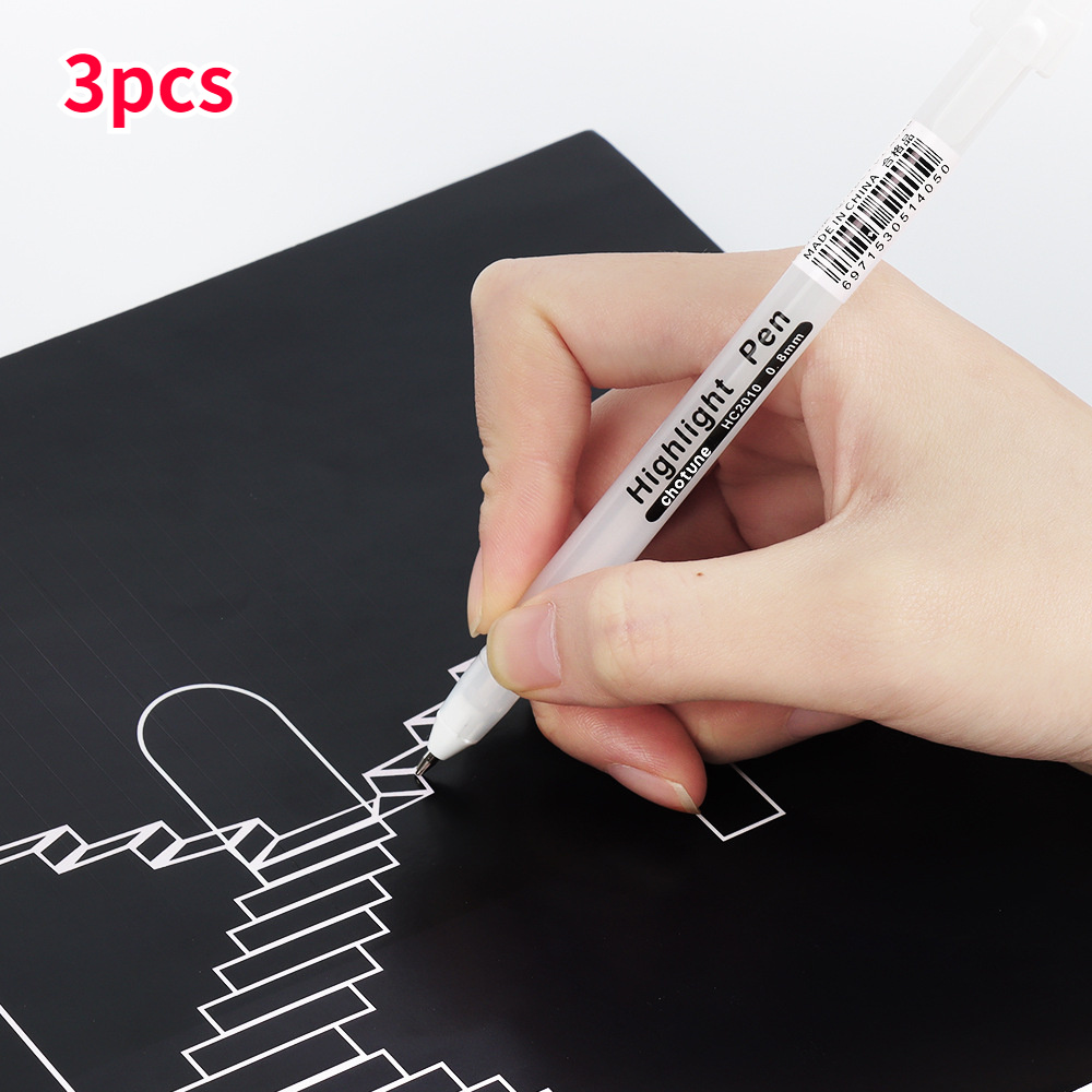 2Pcs 0.8mm White Highlighter Art Markers Gel Pen Sketch Fine Liner Pen  Drawing Pen Paint Design Art supplies