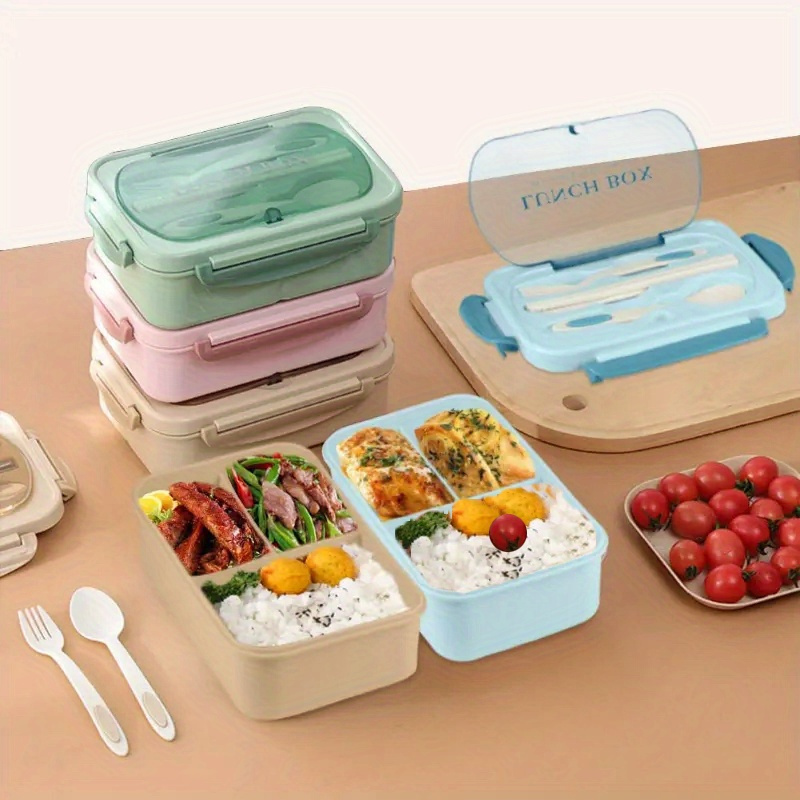1pc Plastic Lunch Box With Cutlery, Modern Multi-grid Lunch Box