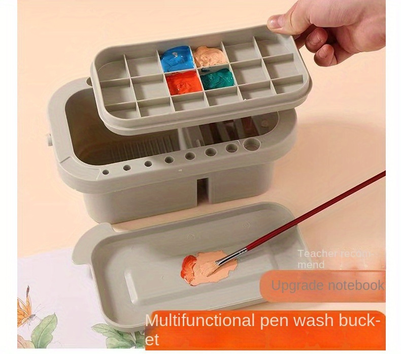 3-piece Multifunctional Portable Water Bucket With Color Palette And Pen  Holder, Suitable For Watercolor, Acrylic Painting, And Other Painting Tools.