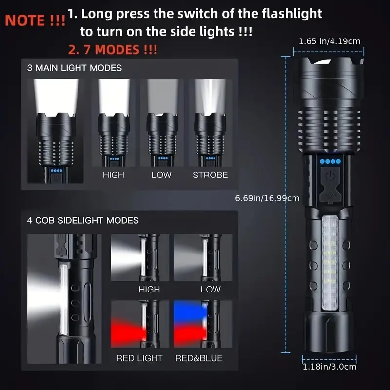 超强力可充电 led 手电筒泛光灯 - 便携式,usb 驱动,2400mah 锂电池,适用于户外露营、钓鱼、狩猎、徒步旅行和紧急情况,露营灯 详情 4