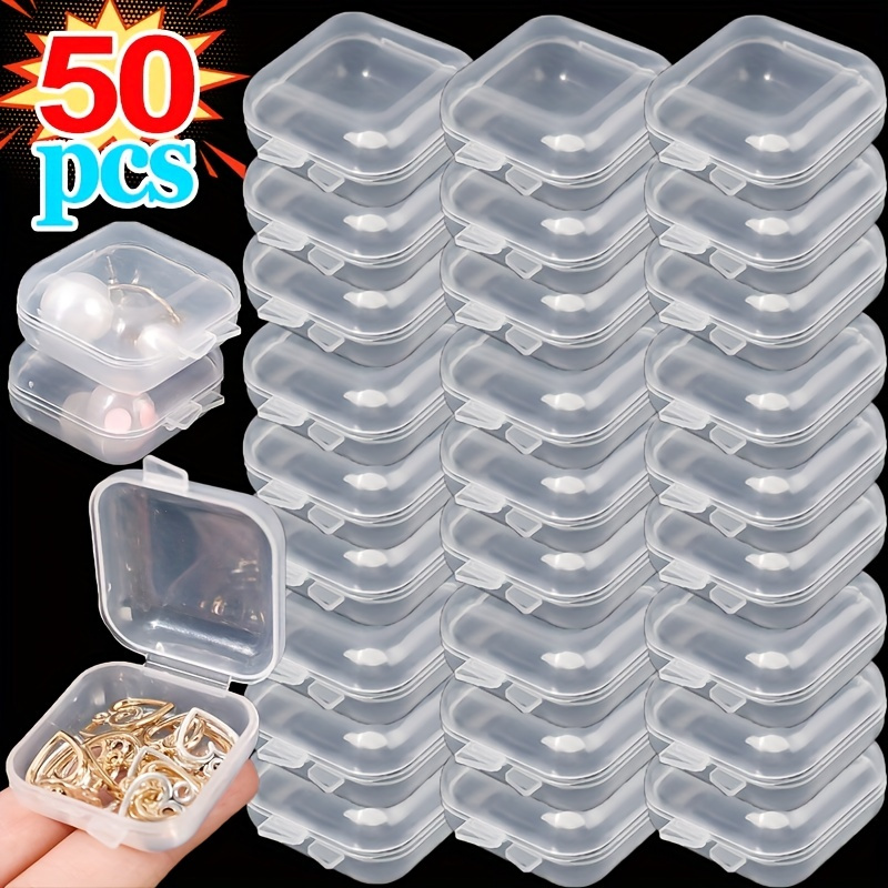 

10/30/50pcs Lot Mini Square Storage Box Transparent Plastic Flip Cover Small Case Pill, Jewelry Dustproof Storage Packing Sorting Boxes Practical Convenient Supplies