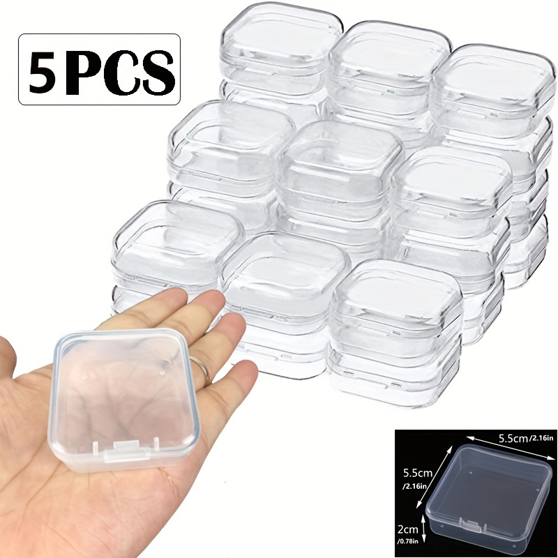 5 Pcs Plastic Jewelry Storage Containers, Mini Clear Square Box Empty Case  with Lid for Earplugs, Jewelry, Hardware or Other Small Crafts